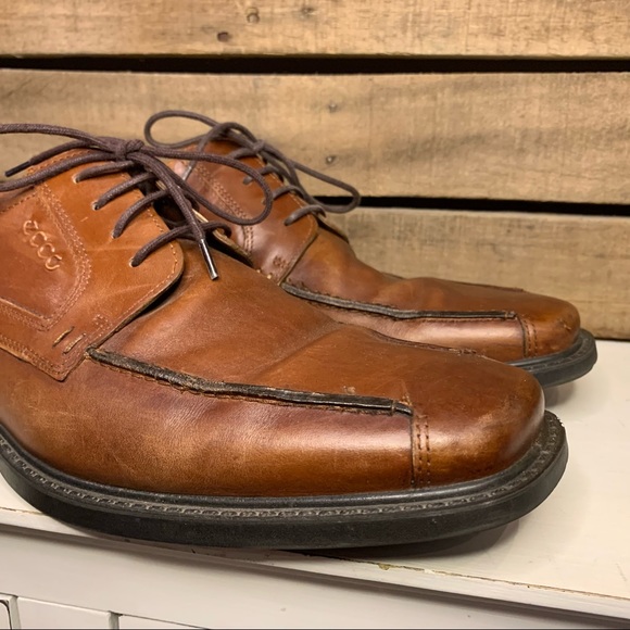 ECCO Cognac Oxford Men's Dress Shoe Square Toe Size 44 - Picture 3 of 13